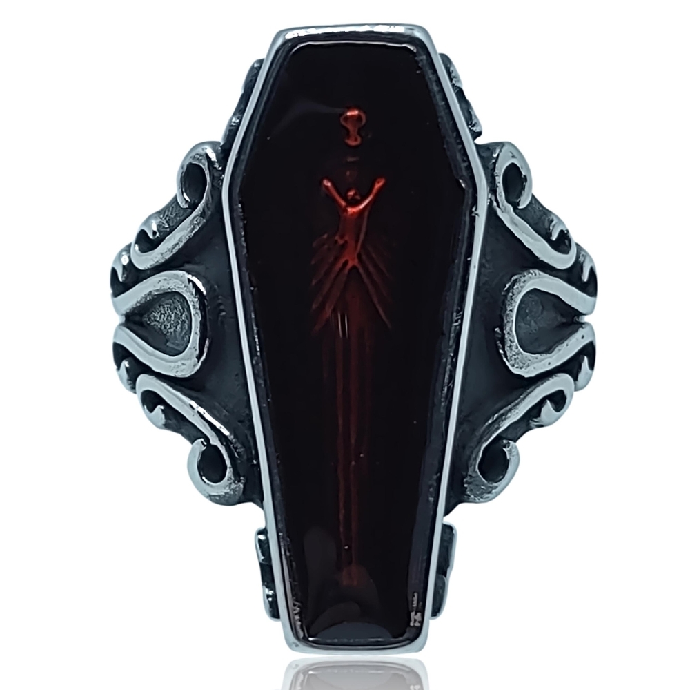 Gothic Punk Red Skeleton Vampire Coffin Ring